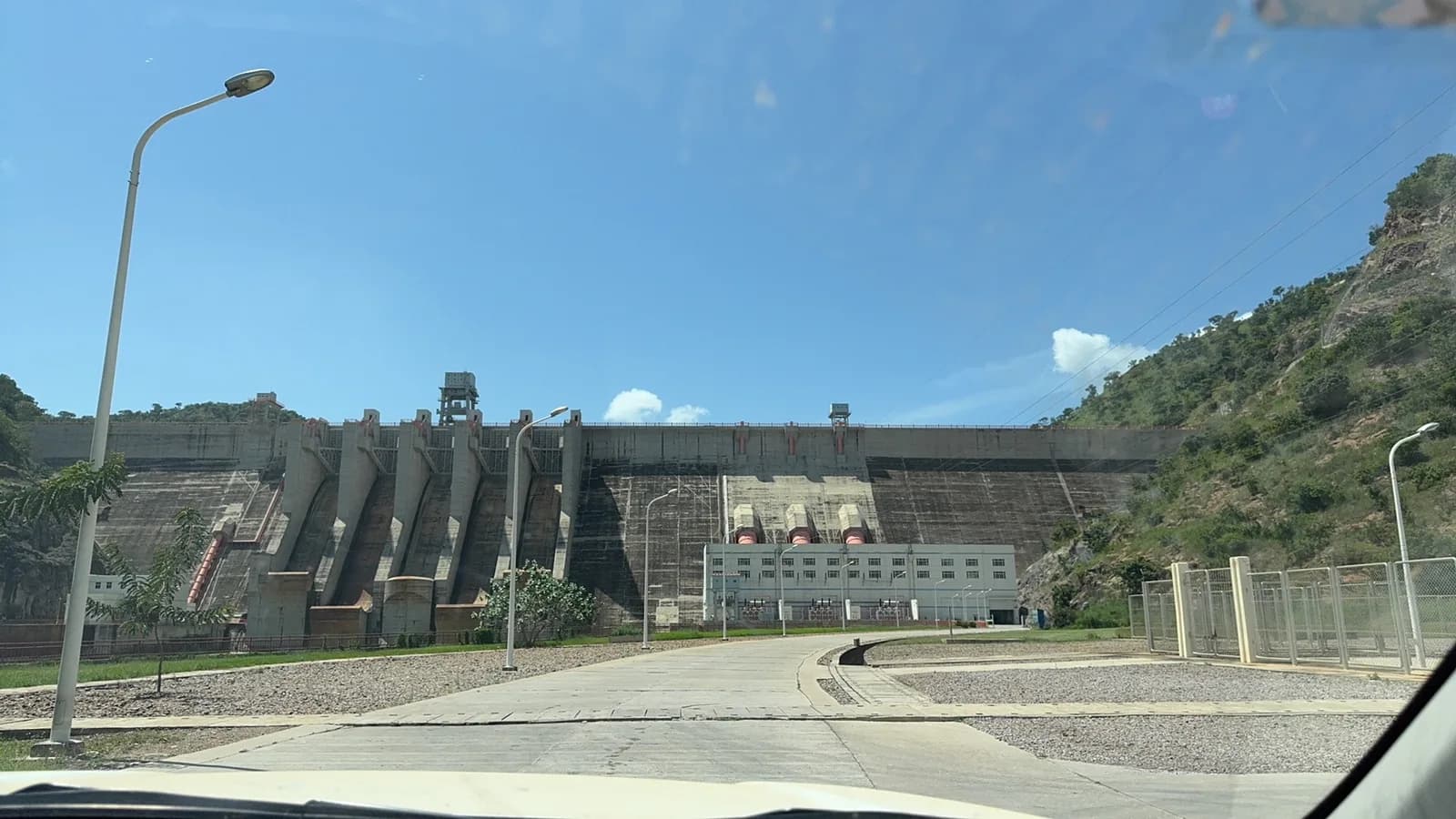 Large hydropower dam and powerhouse access road