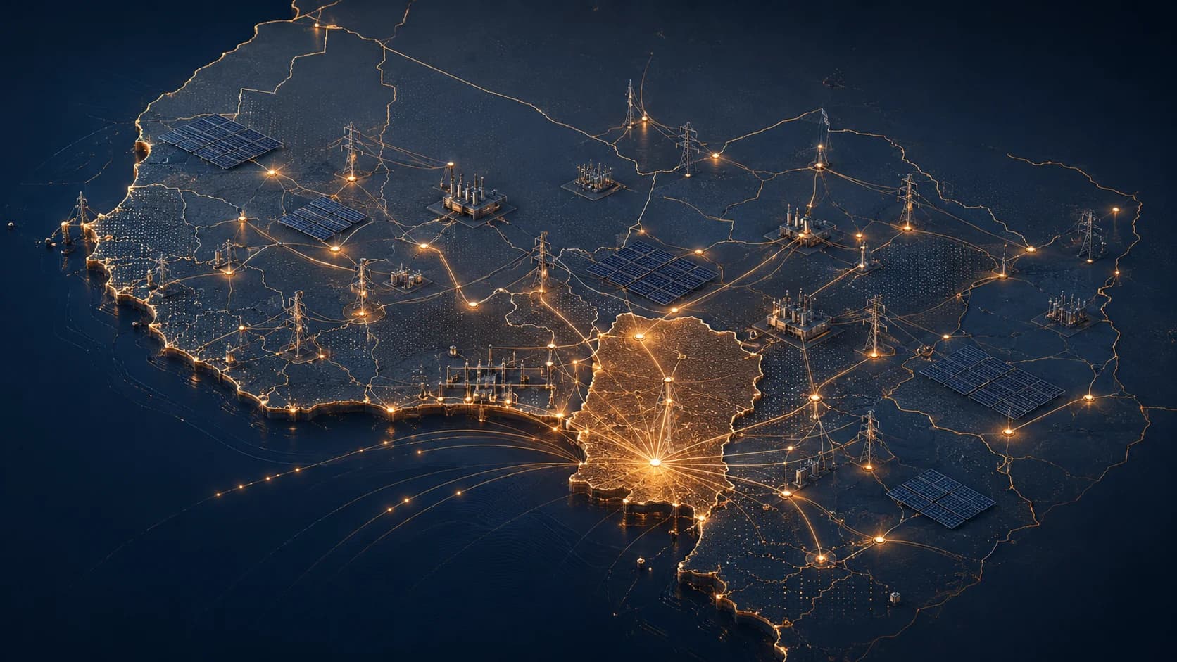 Abstract West Africa power infrastructure network map
